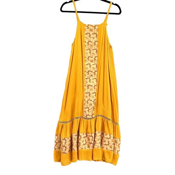 Miss Me Dress Lg Mustard Yellow Sleeveless Boho Beachy Floral Western Cowgirl - Picture 5 of 16